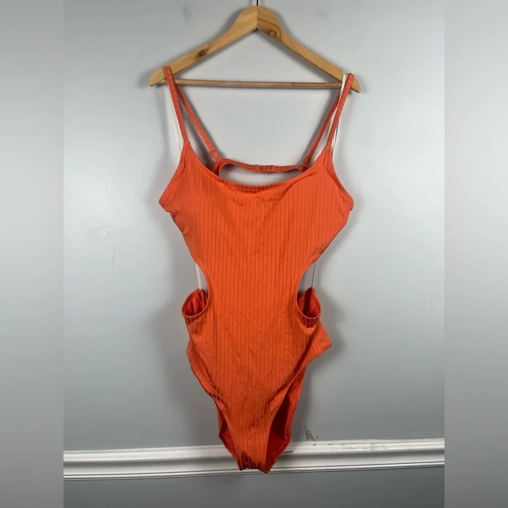 New aerie orange open back full coverage one piece swimsuit size xxl
